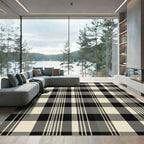 Sophisticated Black Cream Plaid Lines Rug