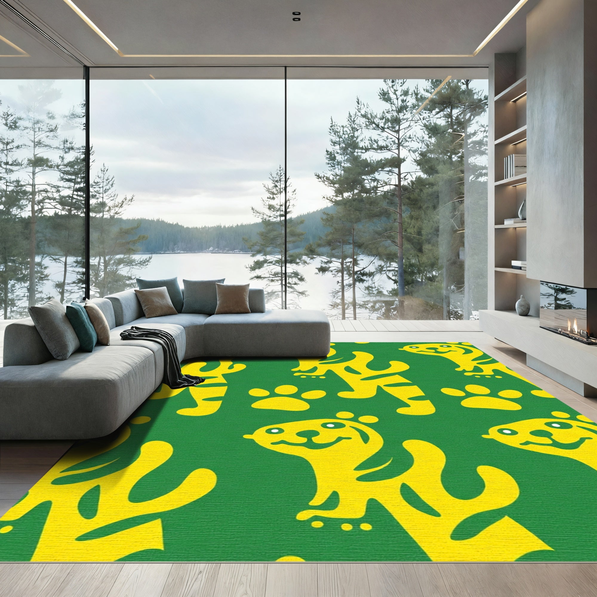 Yellow Tiger Paw Green Collage Rug