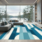 Deep Blue Waves Overlayed Stripes Rug