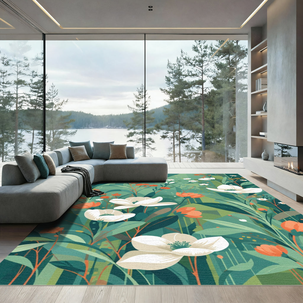 Whimsical White Orange Blossom Garden Rug