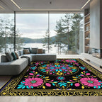 Vivid Magenta Teal Floral Mandala Rug