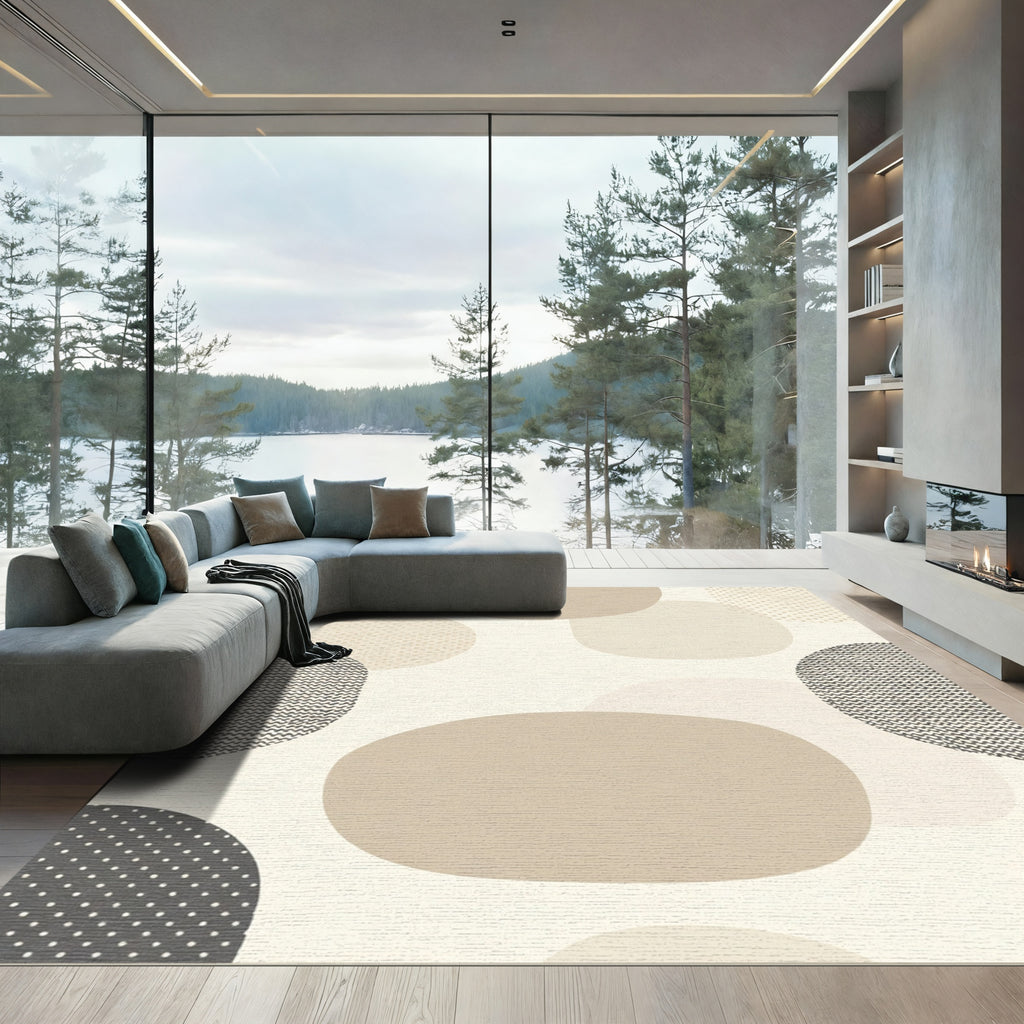 Neutral Abstract Pebble Dot Shapes Rug