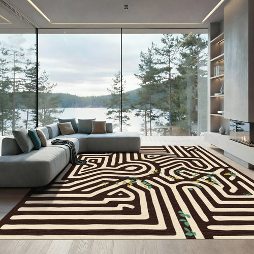 Bold Organic Maze White Lines Rug