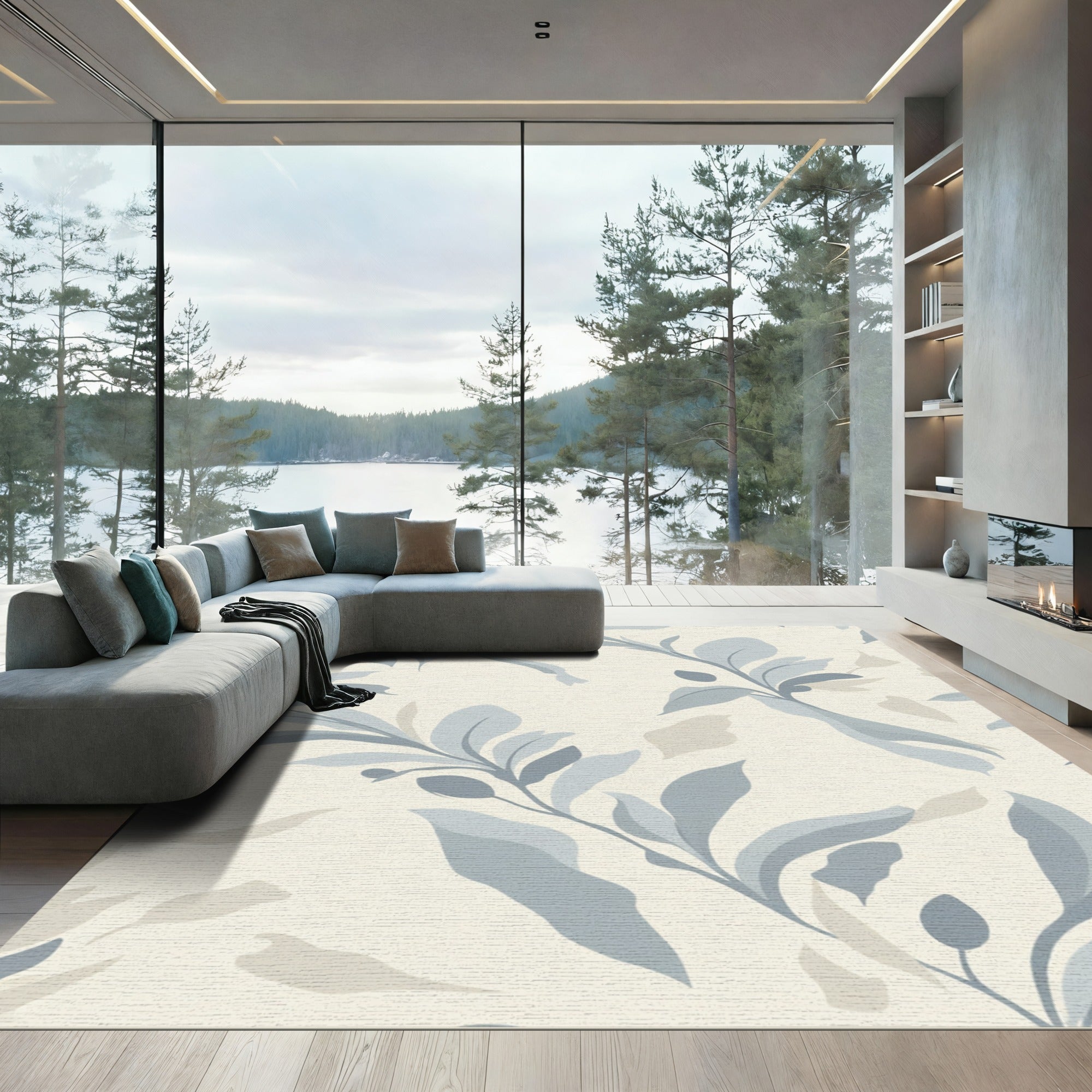 Soft Blue Laurel Leaf Vines Rug