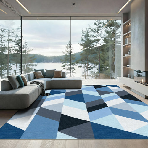 Blue Geometric Chevron AbstractRug Rug
