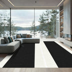 Bold Black White Parallel Bands Rug