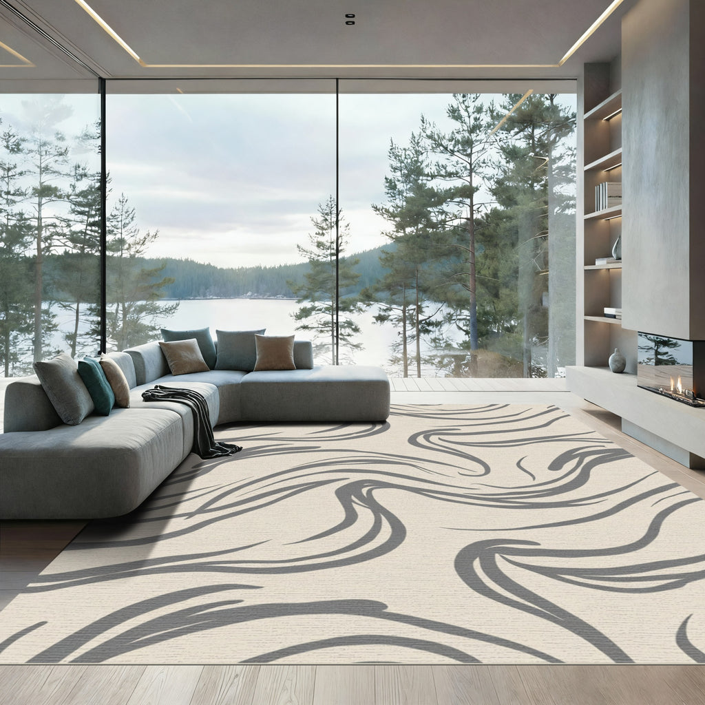 Gray Abstract Swirl Flow Rug