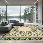 Cream Green Floral Vines Border Rug