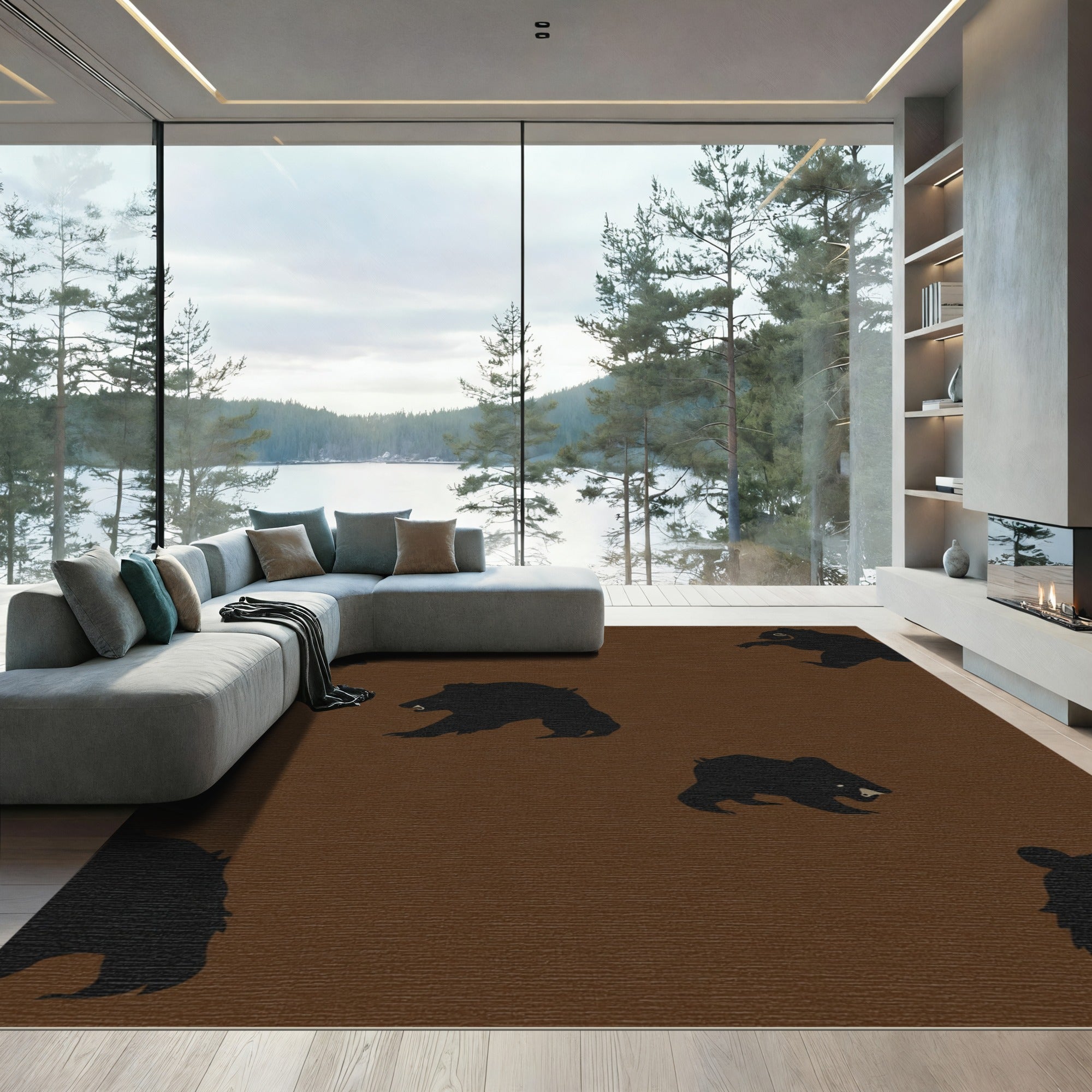 Brown Silhouette Bear Repeat Rug