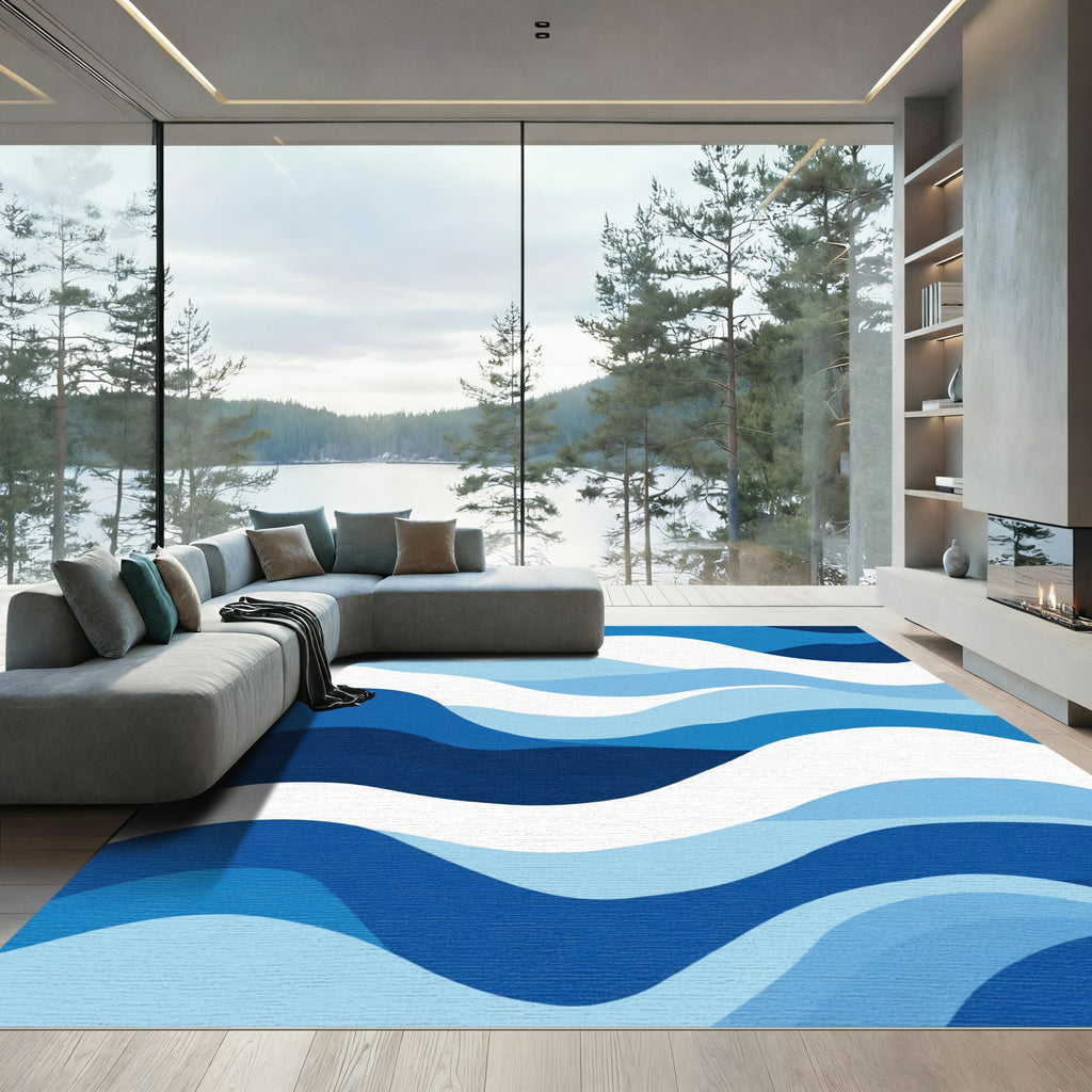Layered Blue Wave Landscape Rug
