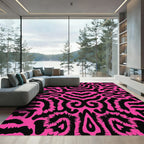 Vibrant Pink Black Organic Swirl Rug