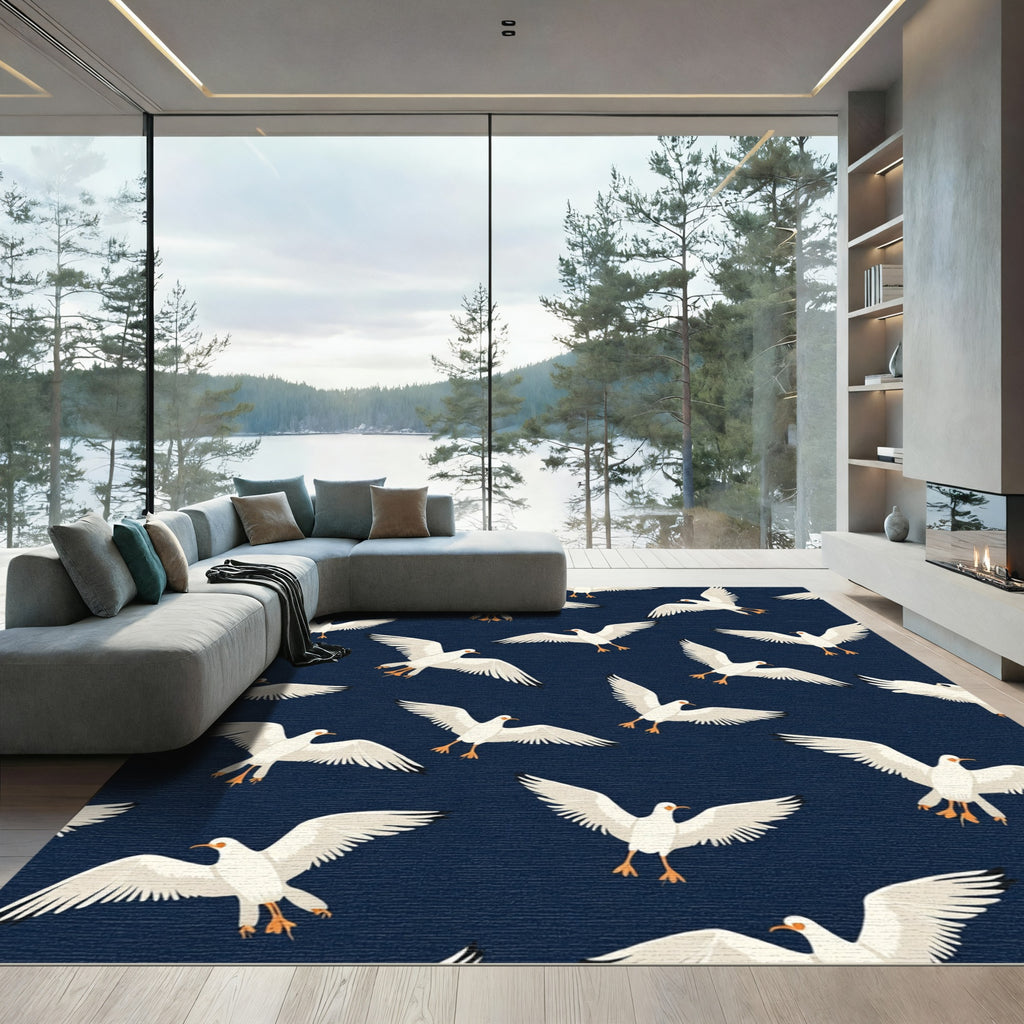 White Seagulls In Deep Blue Sky Rug