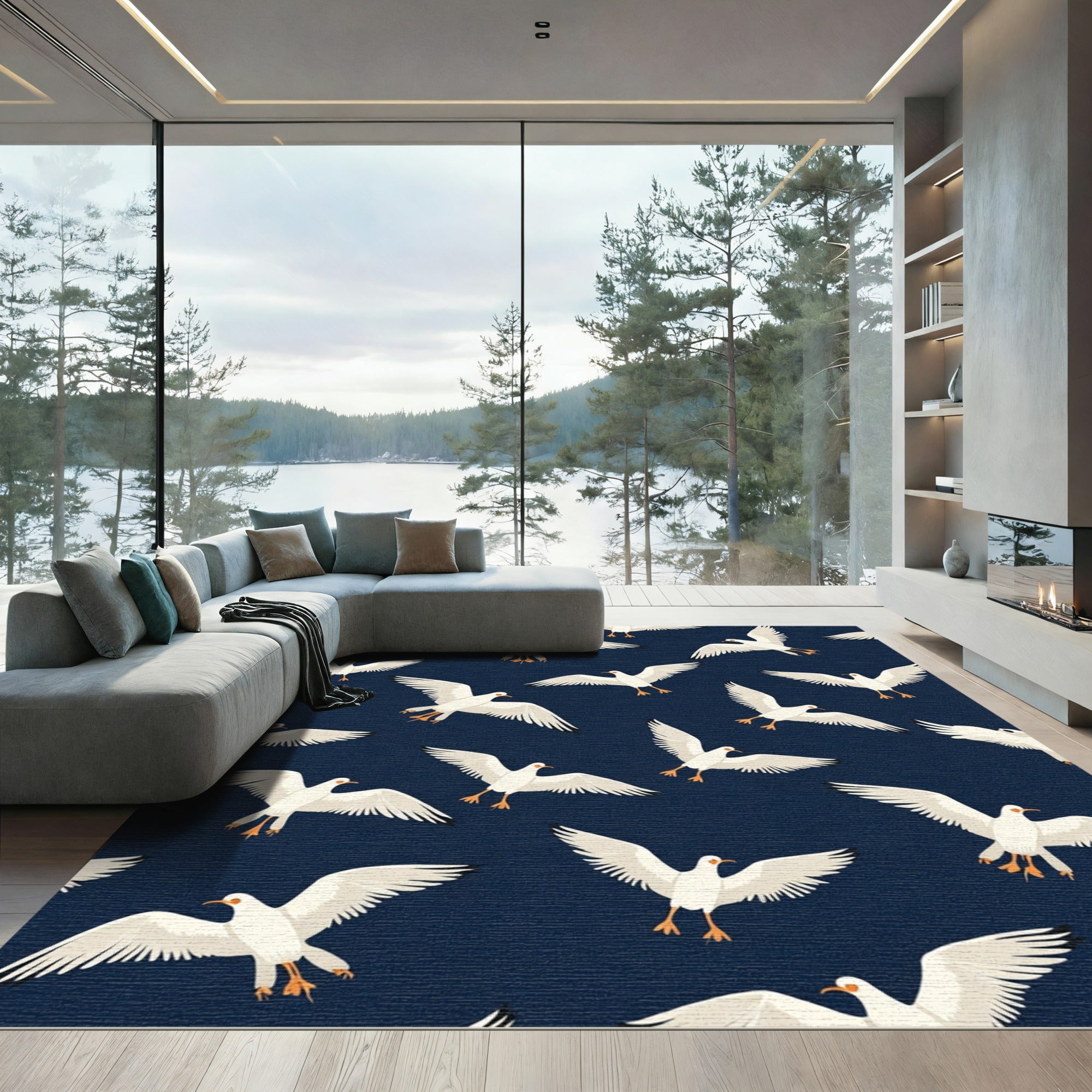 White Seagulls In Deep Blue Sky Rug