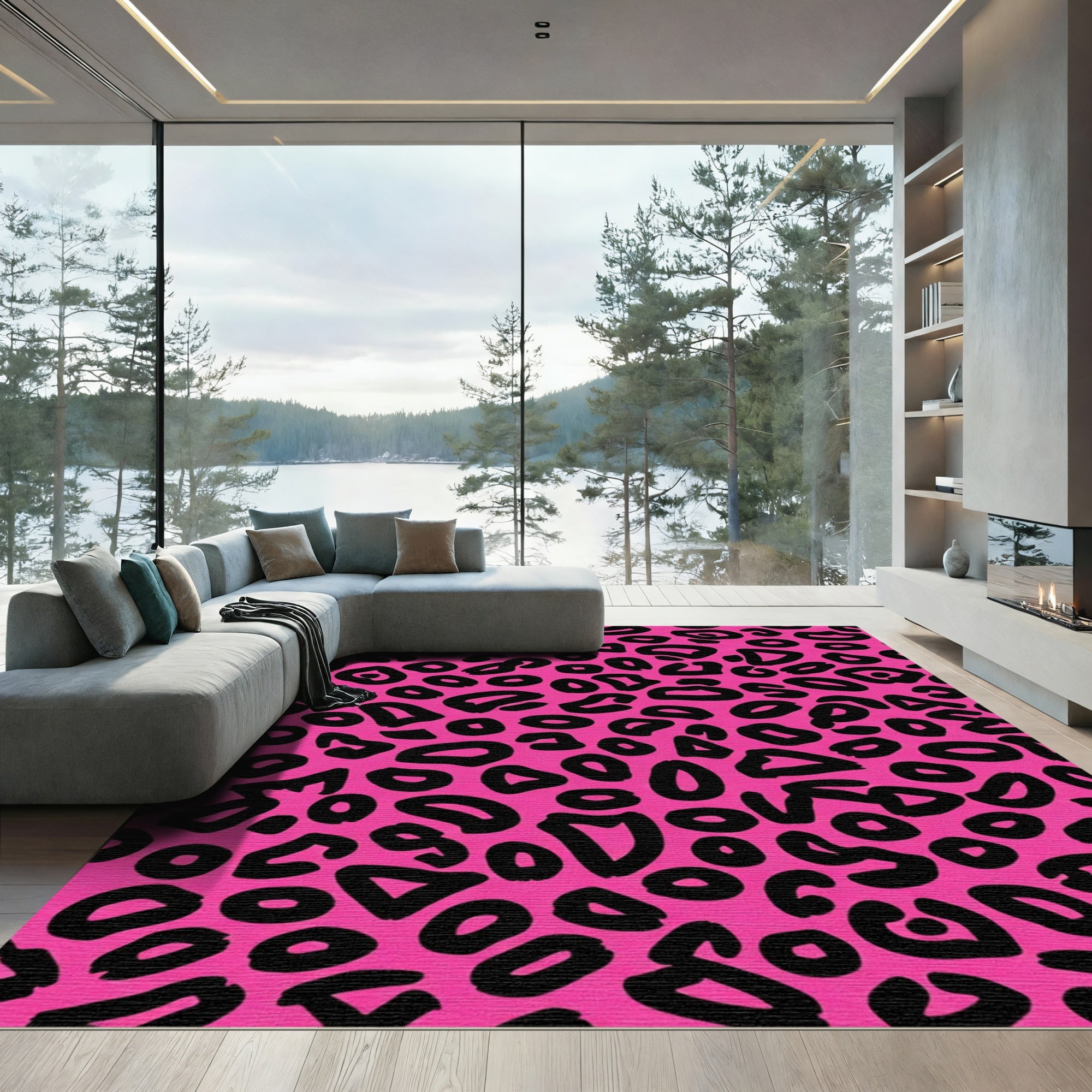 Bold Pink Black Leopard Spots Rug