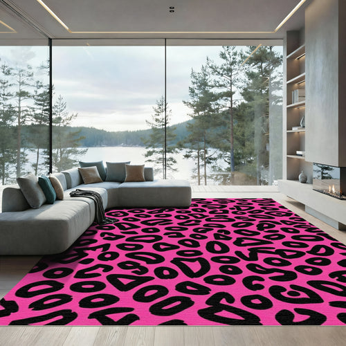 Bold Pink Black Leopard Spots Rug