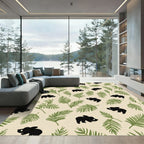 Whimsical Black Bear Leafy Cream Rug