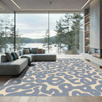 Abstract Blue Swirls Cream Background Rug