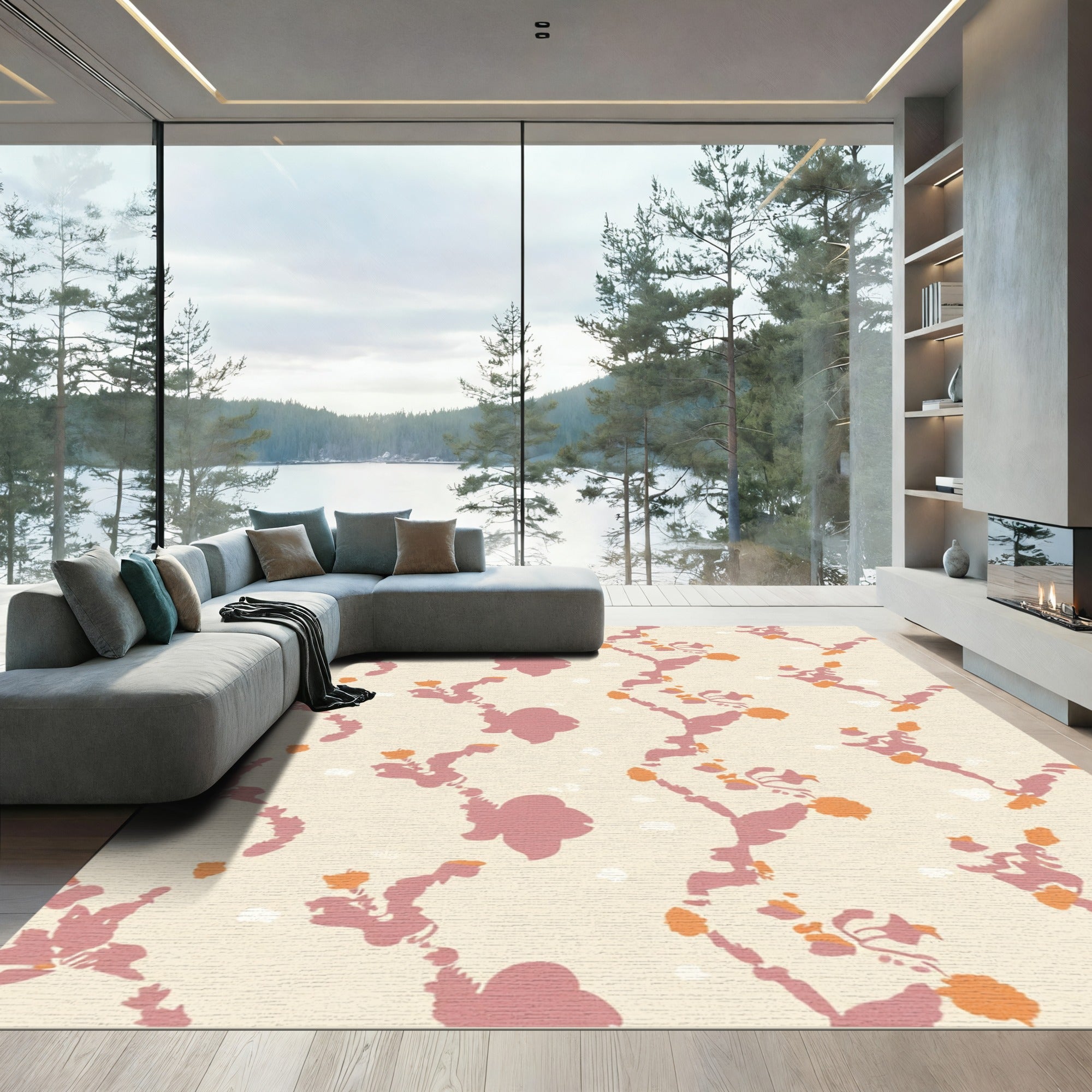 Soft Rose Coral Vine Background Rug