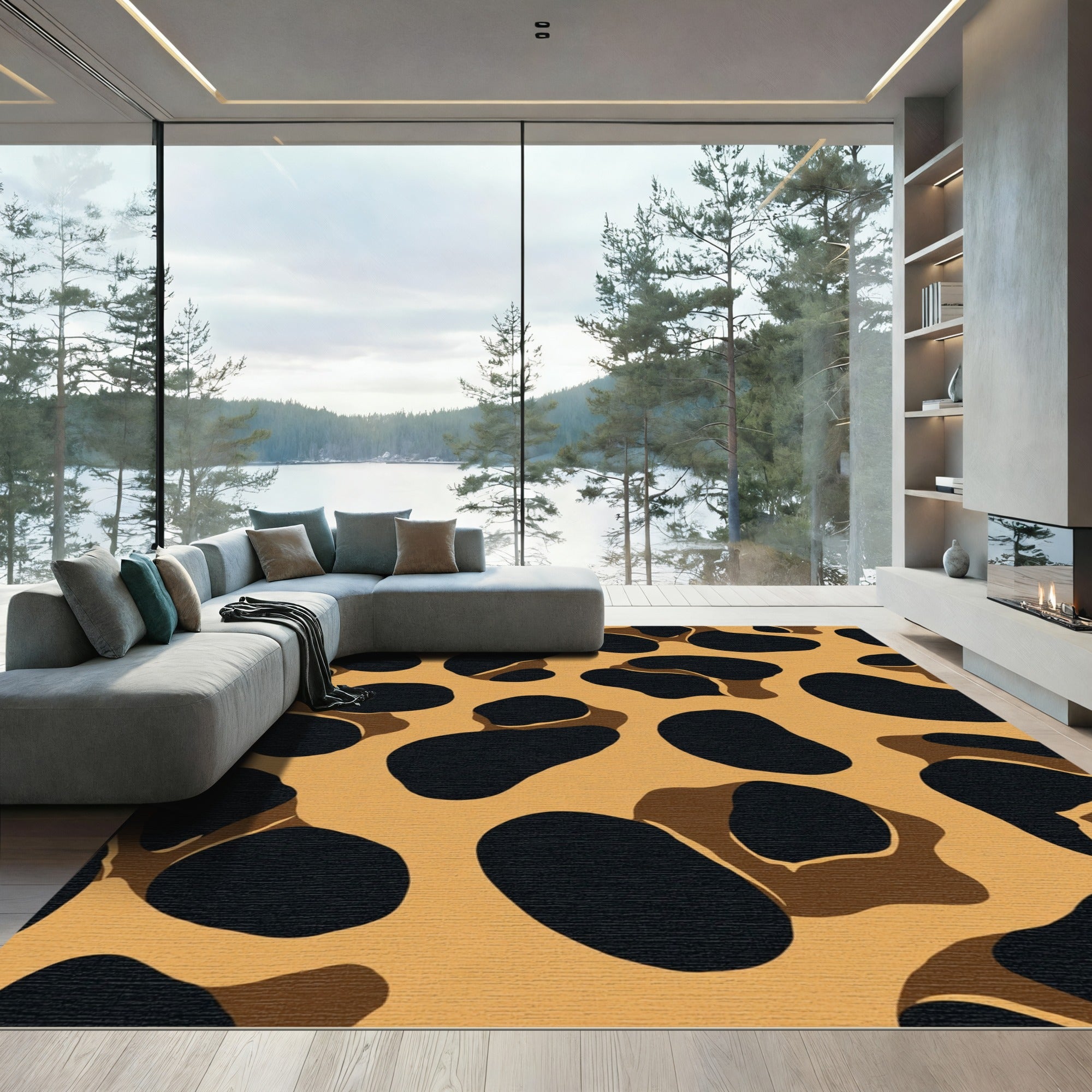 Bold Black Caramel Spots Rug