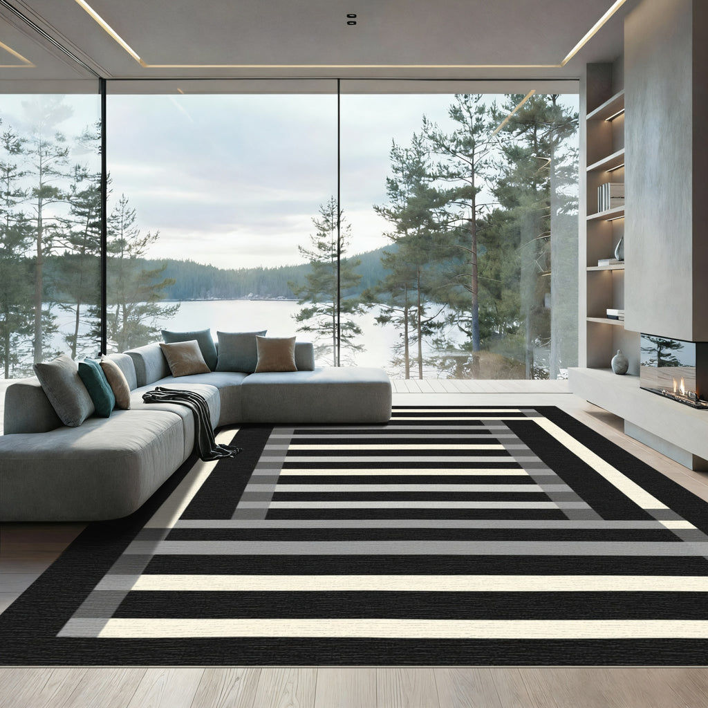 Modern Black Grid Stripe Rug