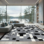 Abstract Geometric Monochrome Composition Rug
