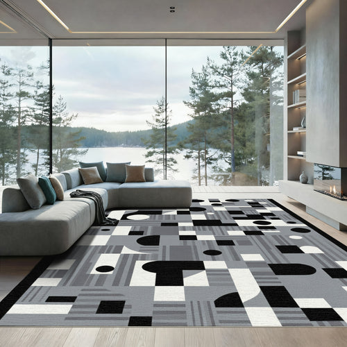 Abstract Geometric Monochrome Composition Rug