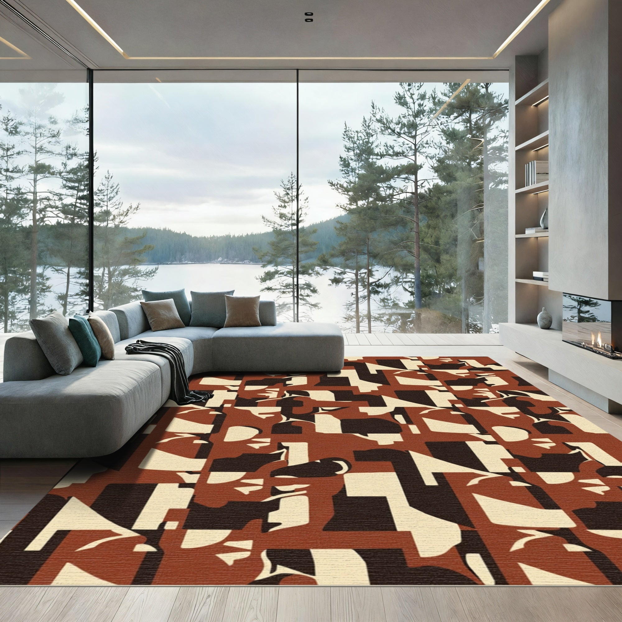 Abstract Geometric Ochre Composition Rug