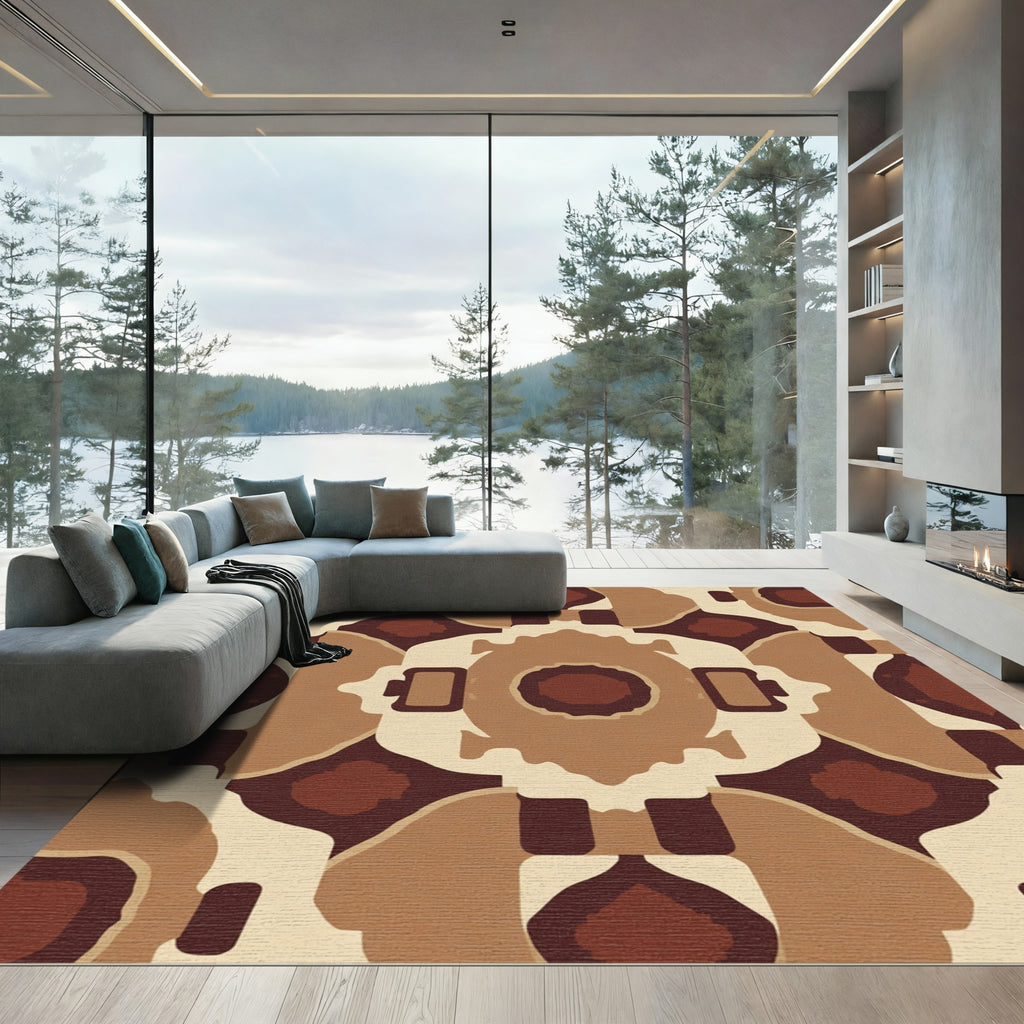 Earthy Brown Symmetrical Abstract Harmony Rug