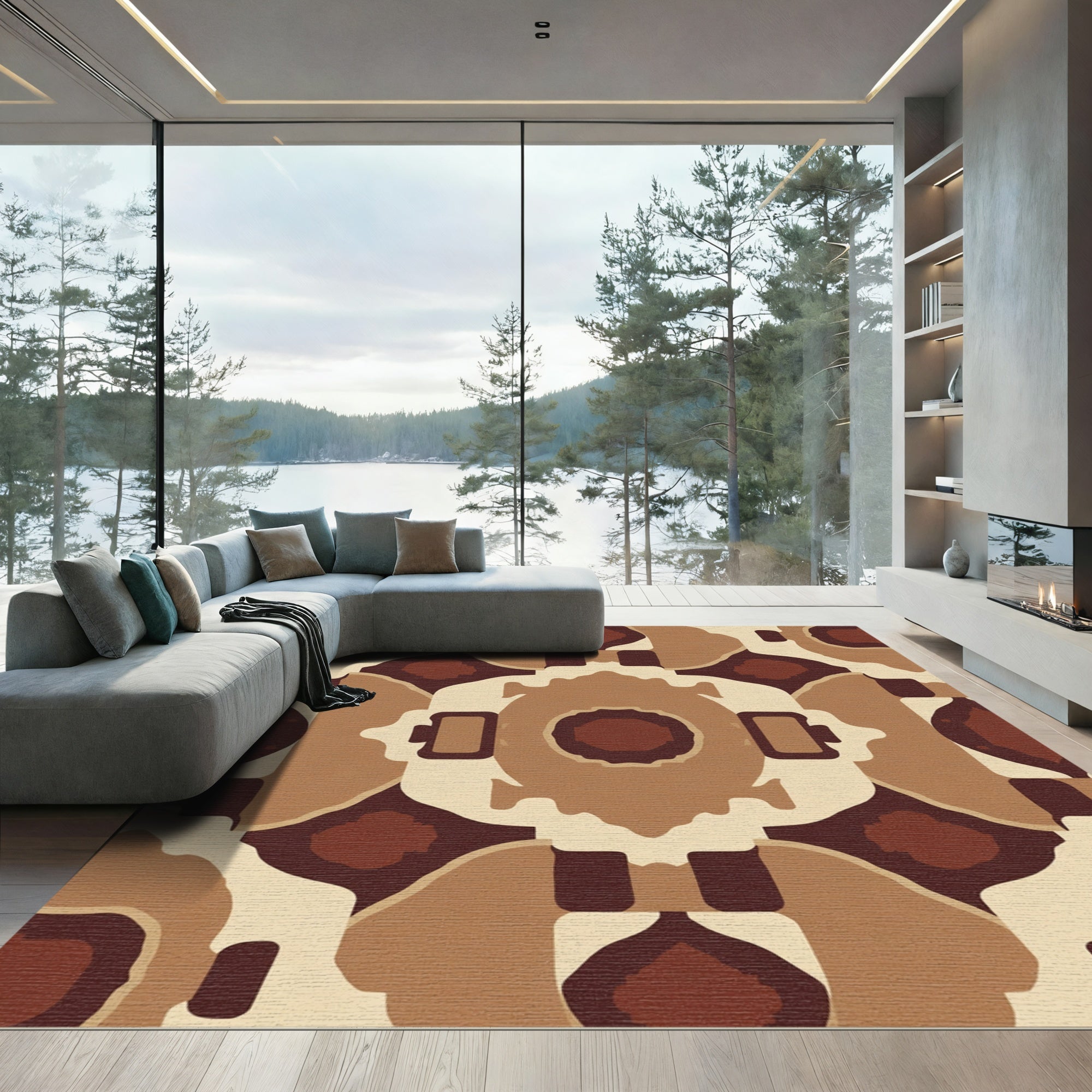 Earthy Brown Symmetrical Abstract Harmony Rug