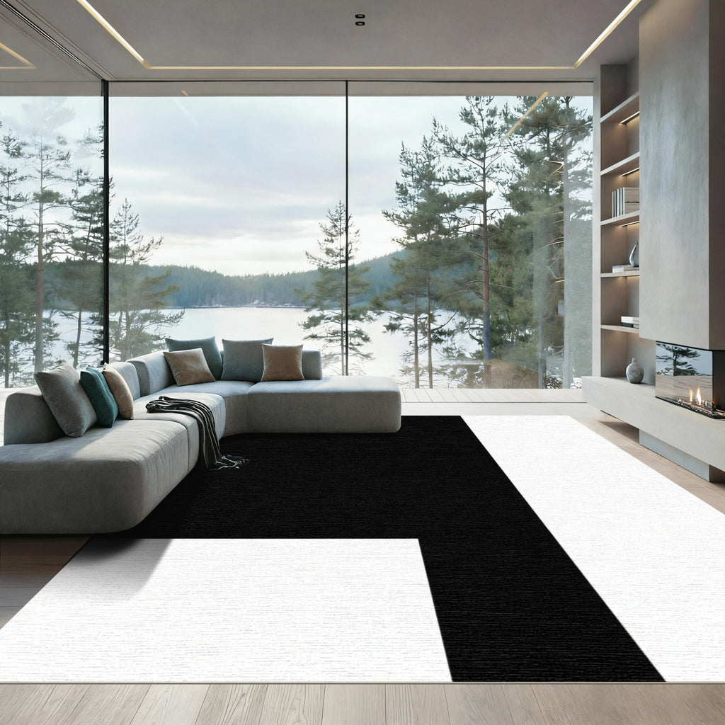 Bold Black White Abstract Squared Rug