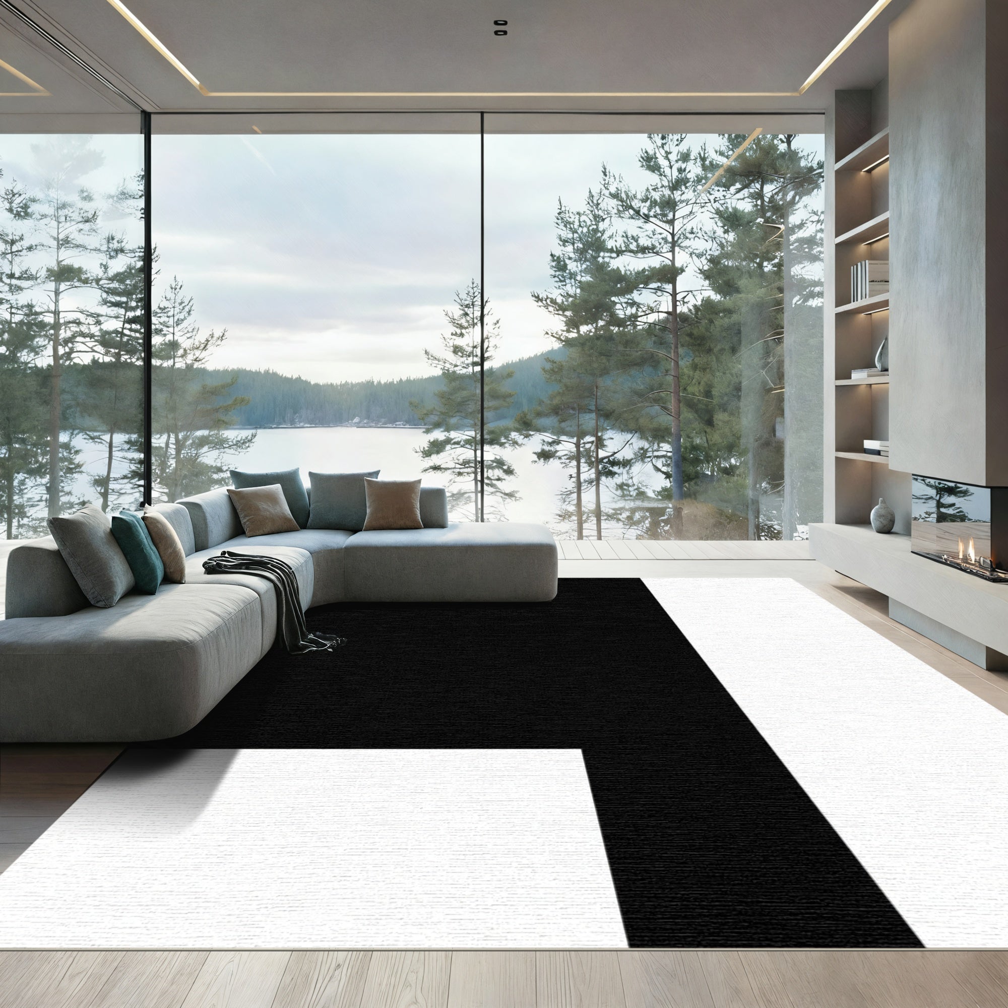 Bold Black White Abstract Squared Rug