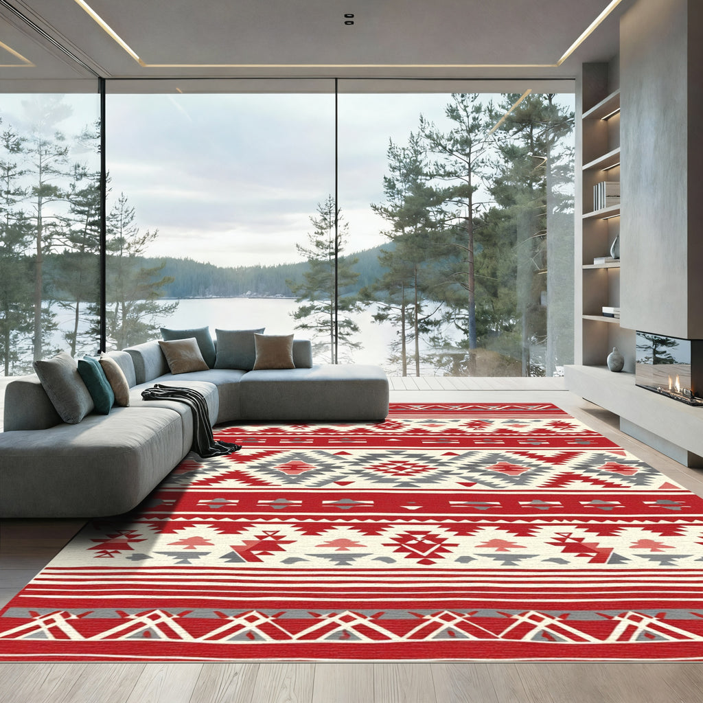 Red Gray Jagged Diamond Stripe Rug