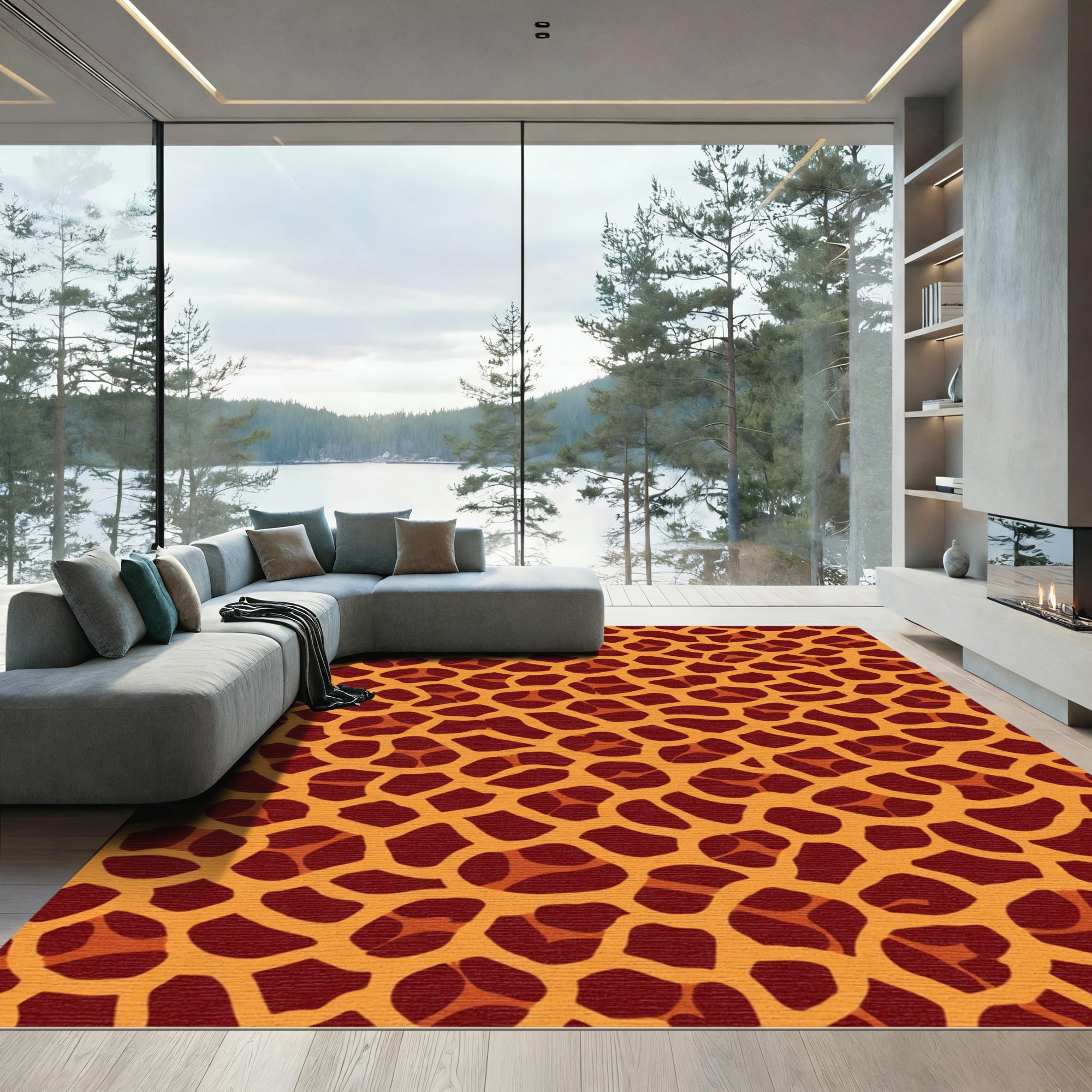 Orange Brown Abstract Animal Skin Rug