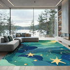 Deep Teal Starry Night Sky Rug