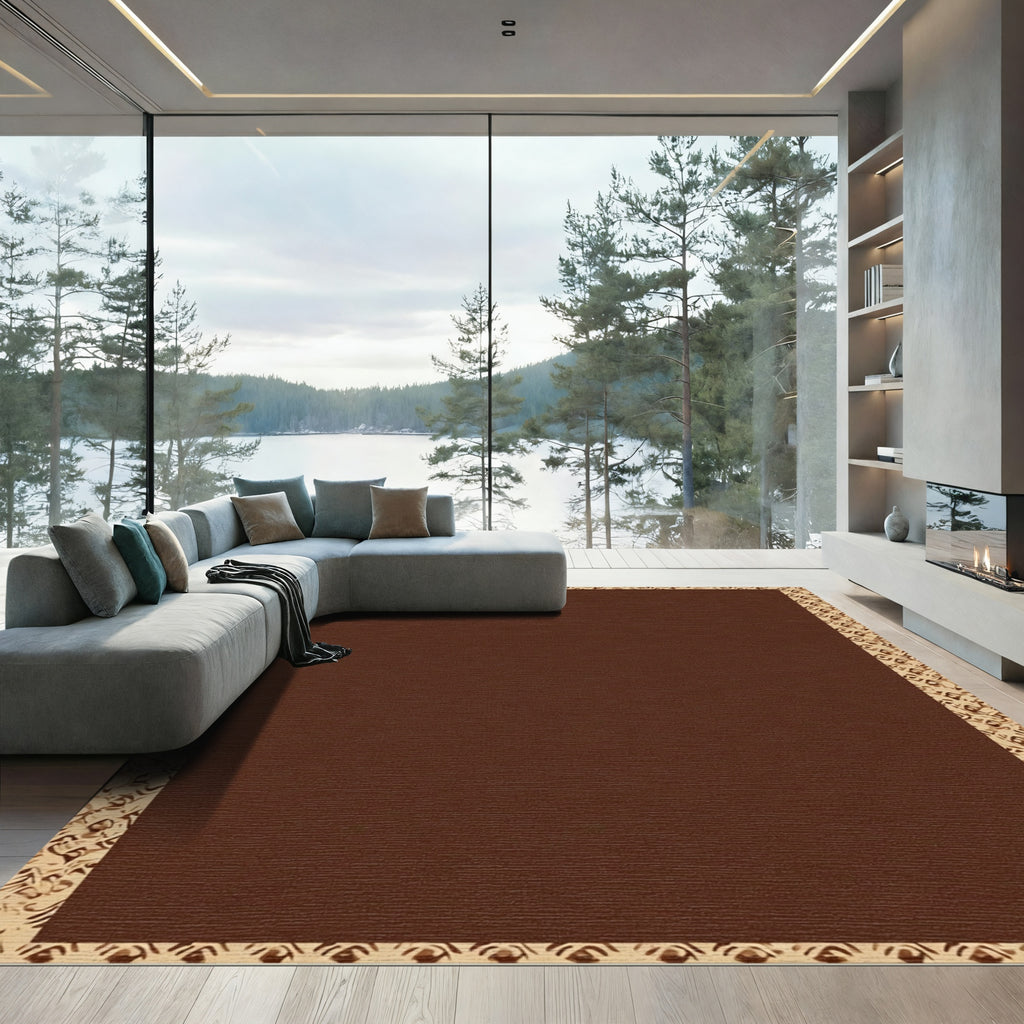 Rich Brown Tonal Border Rug