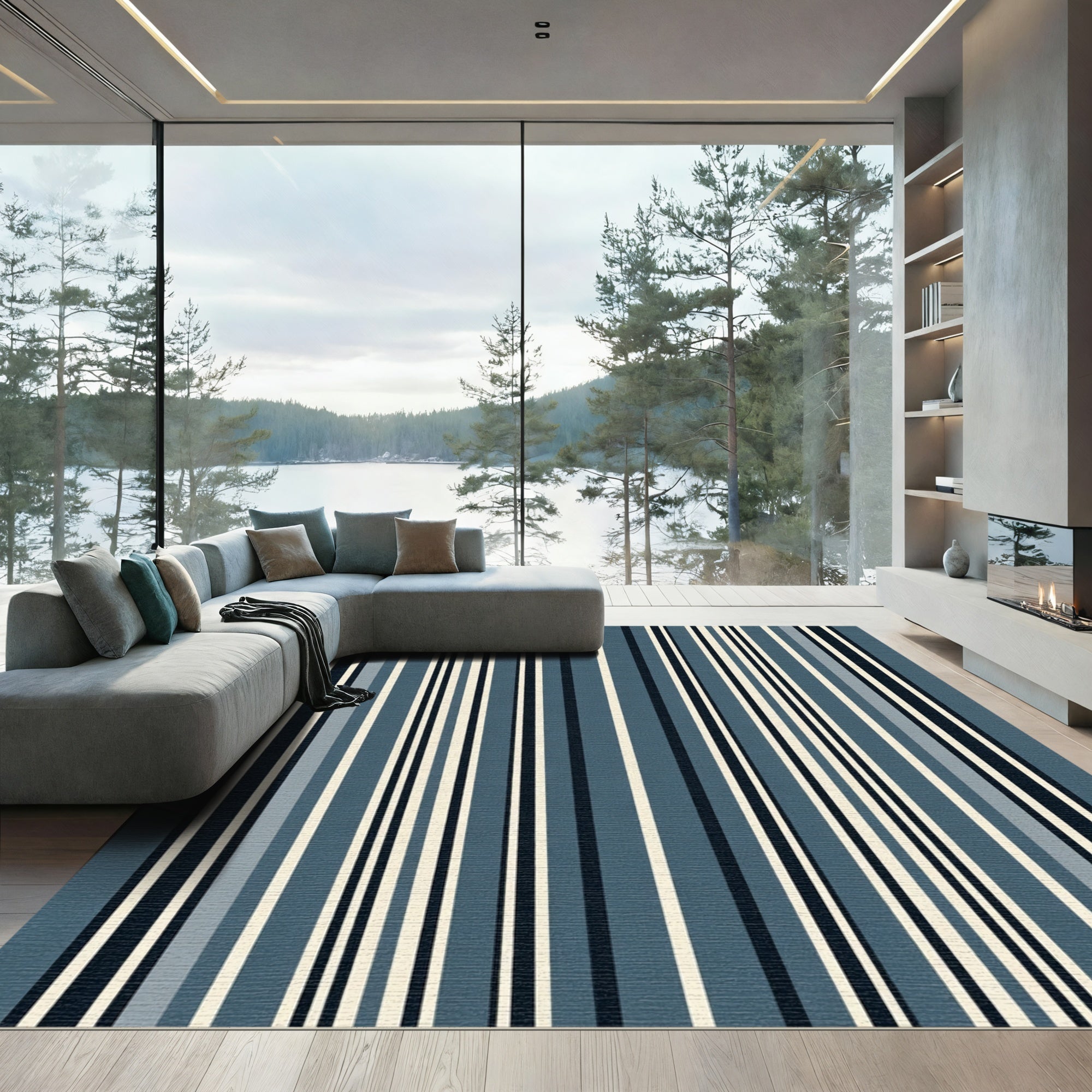 Navy Blue Multi Stripe Rug