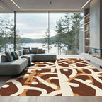 Abstract Brown Ivory Brushstroke Composition Rug