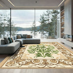 Cream and Gold Floral Botanical Branch Rug