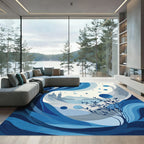 Deep Blue Abstract Coastal Tree Rug