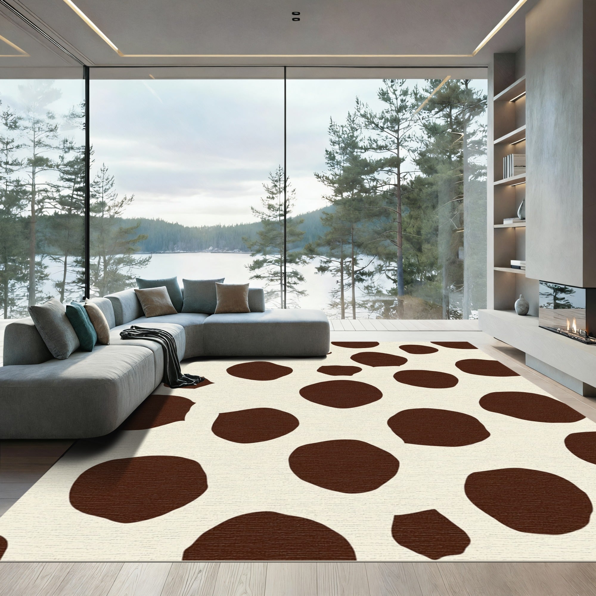 Brown Spotted Cream Abstract Animal Rug