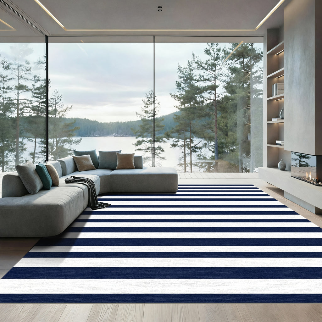 Classic Navy White Horizontal Stripe Rug