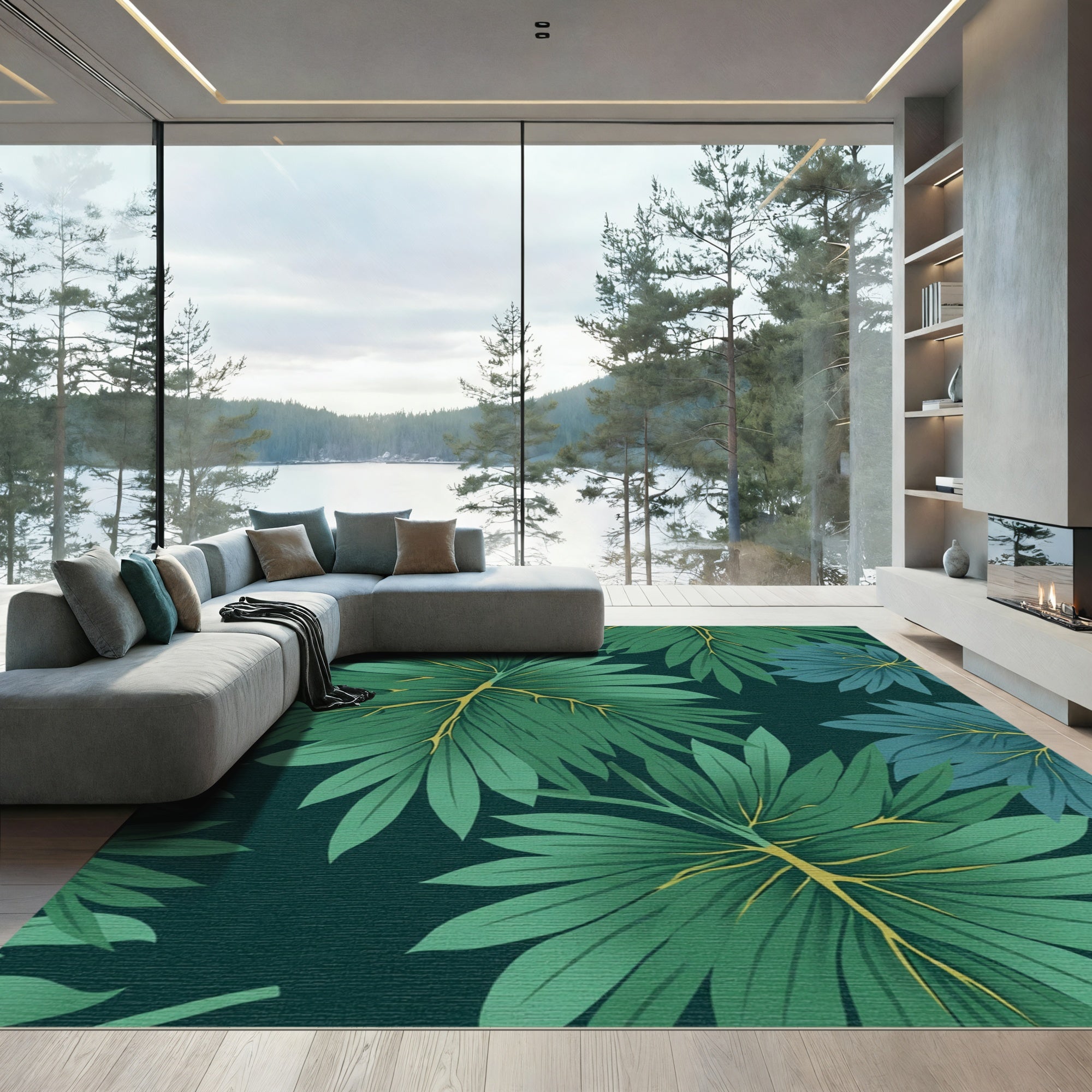 Verdant Green Tropical Leaf Canopy Rug