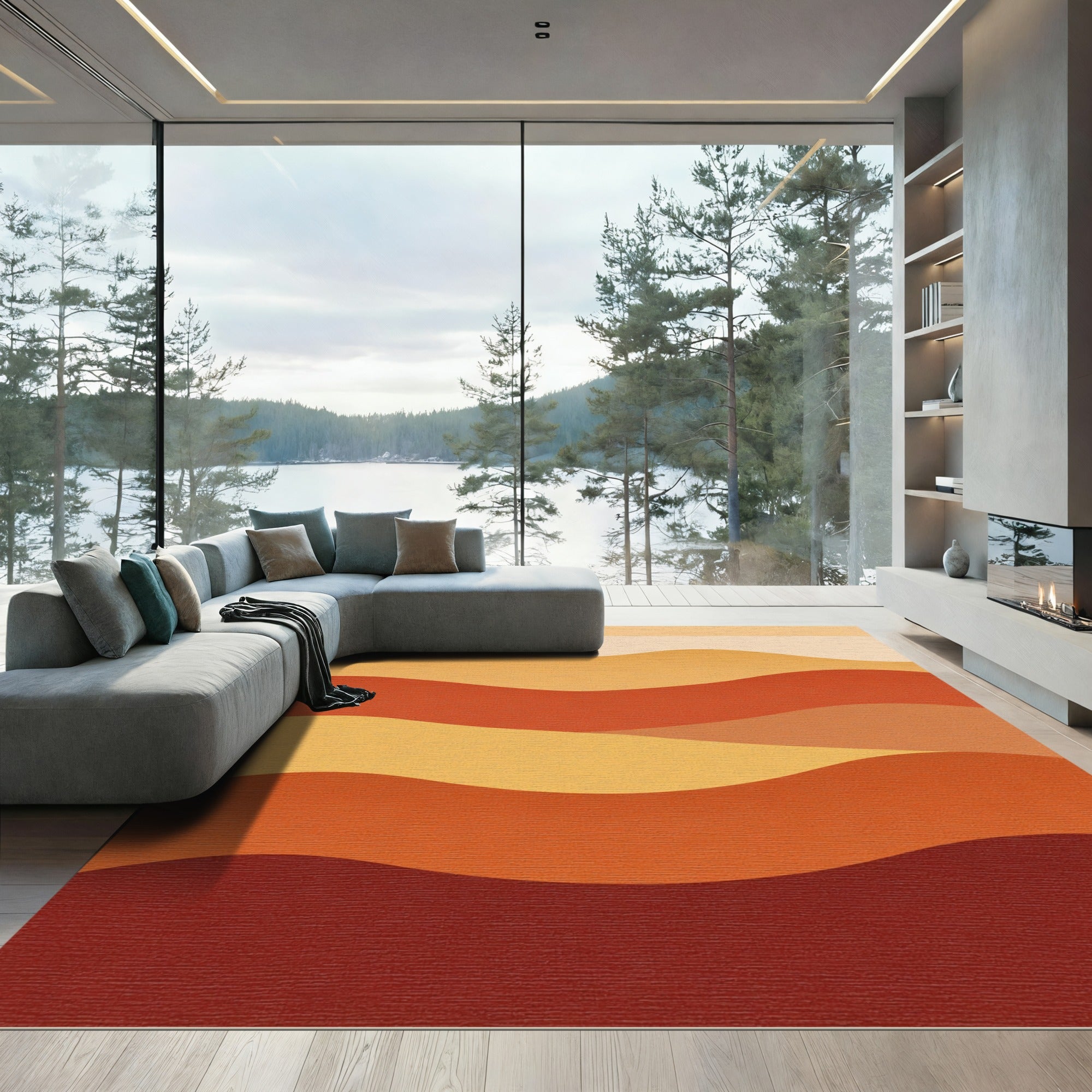 Earthy Terracotta Wavy Layered Landscape Rug