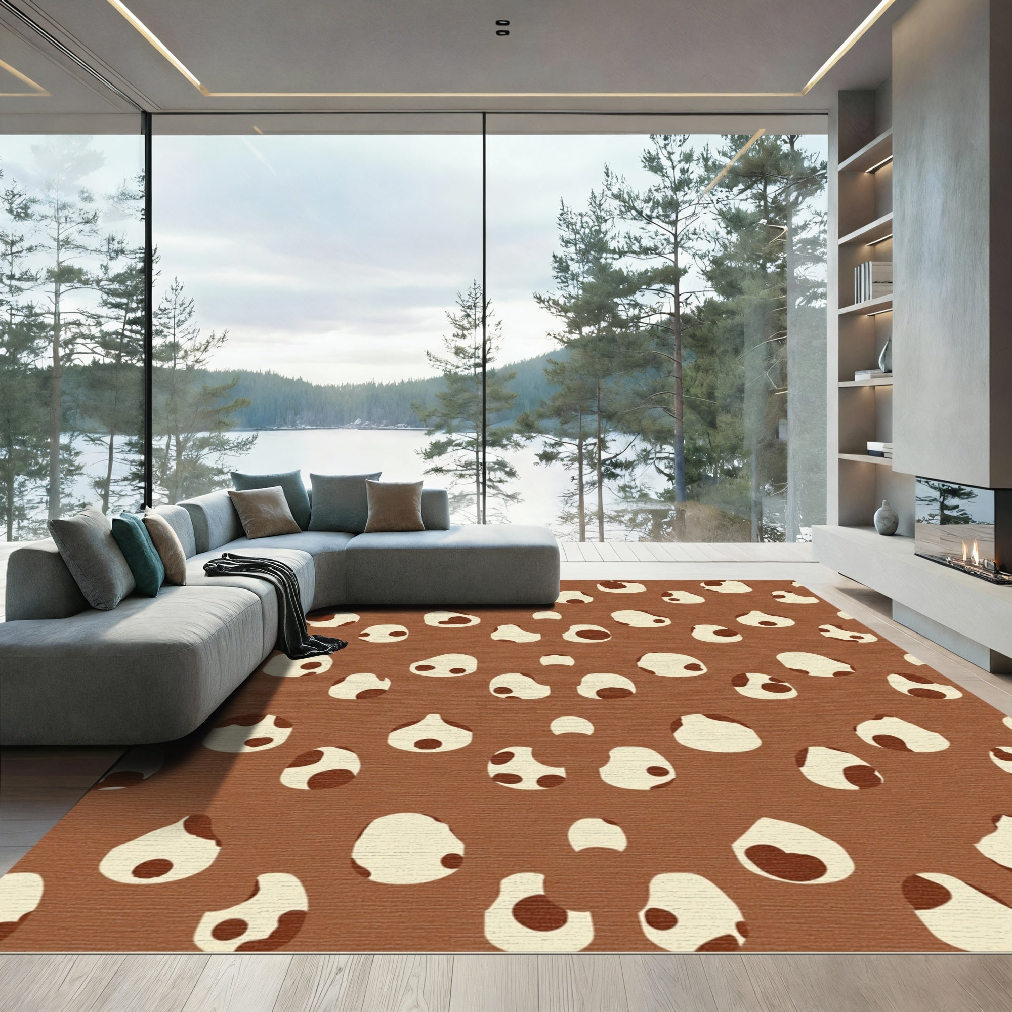 Brown Cream Abstract Spot Rug
