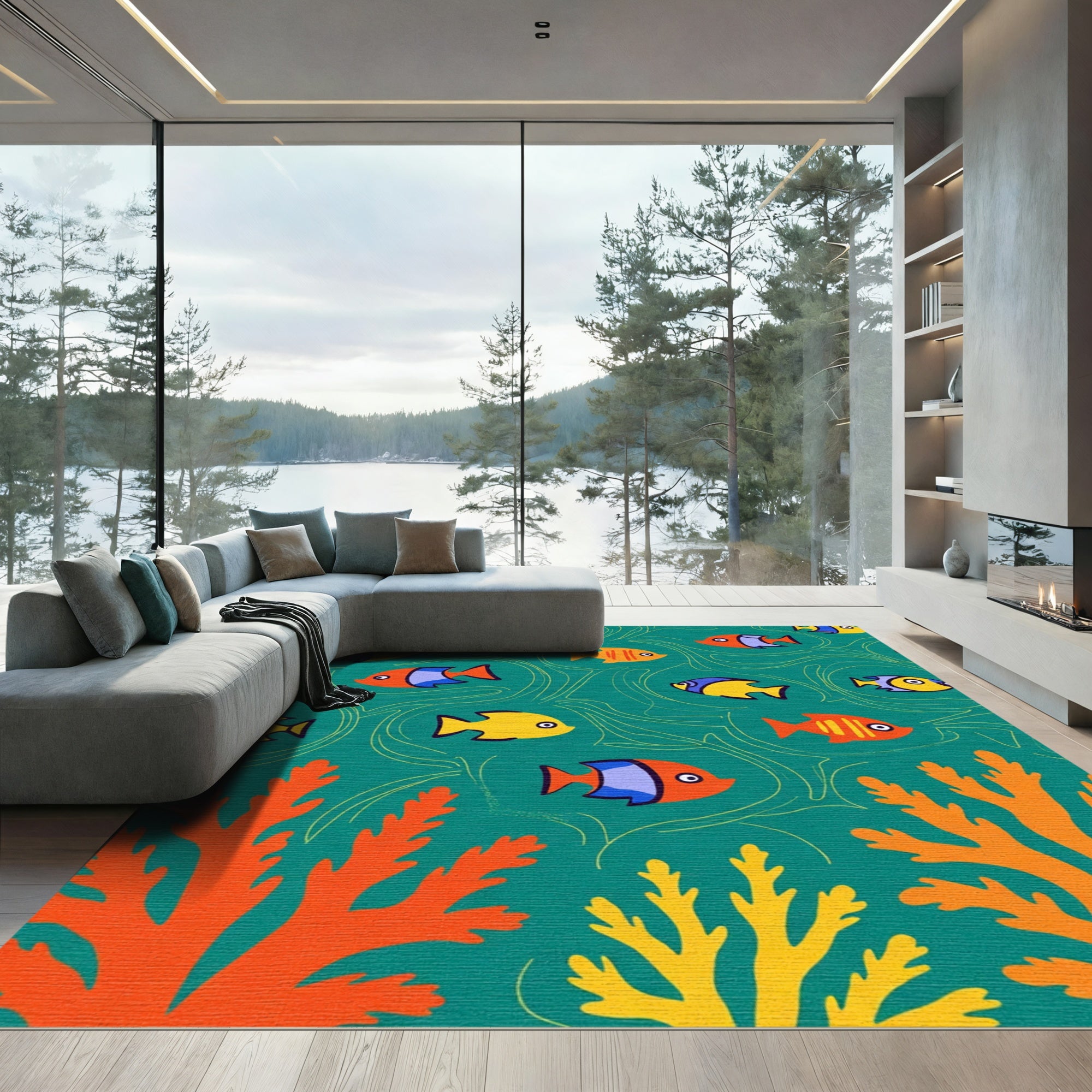 Playful Coral Reef Fish Pattern Rug