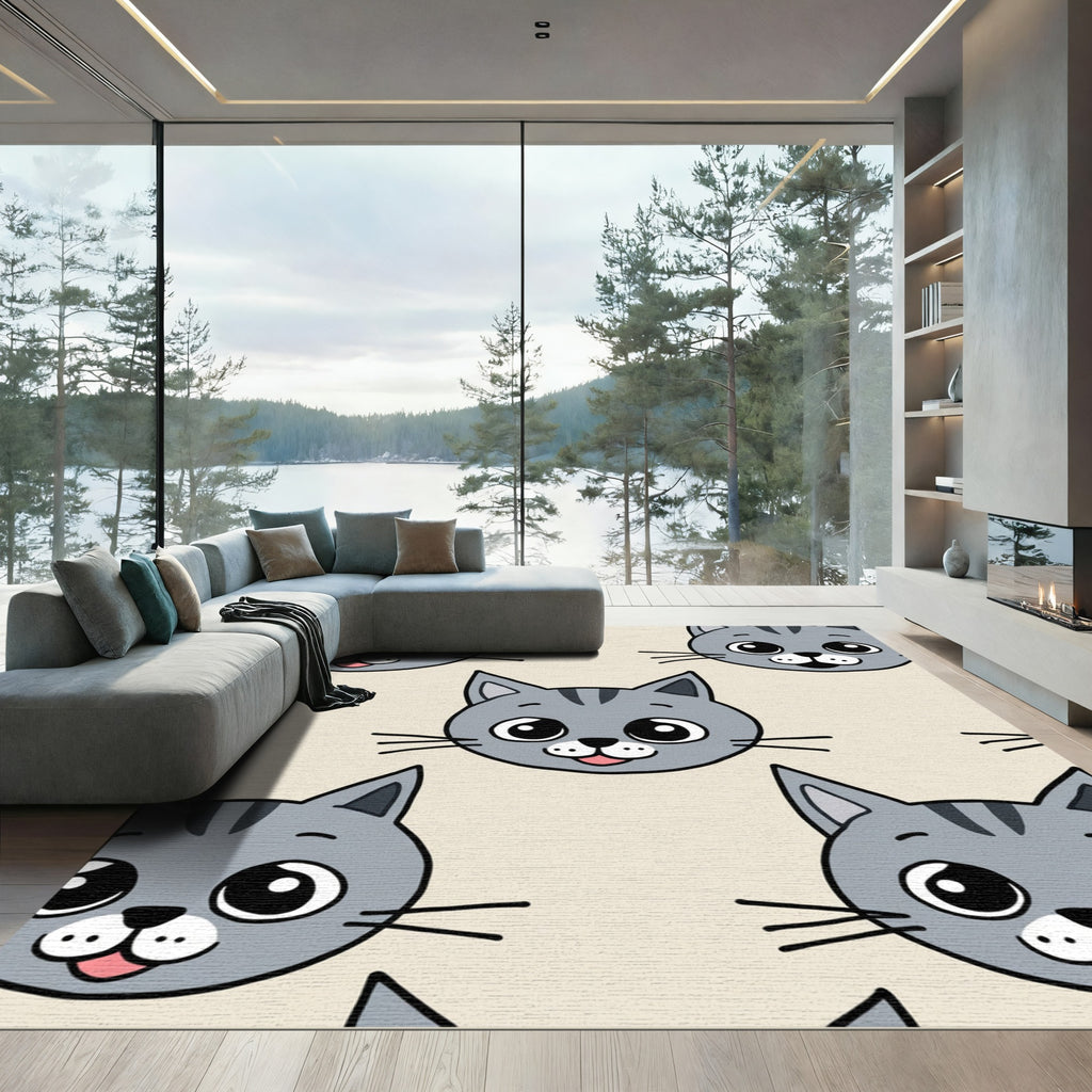 Adorable Gray Kitten Faces Pattern Rug