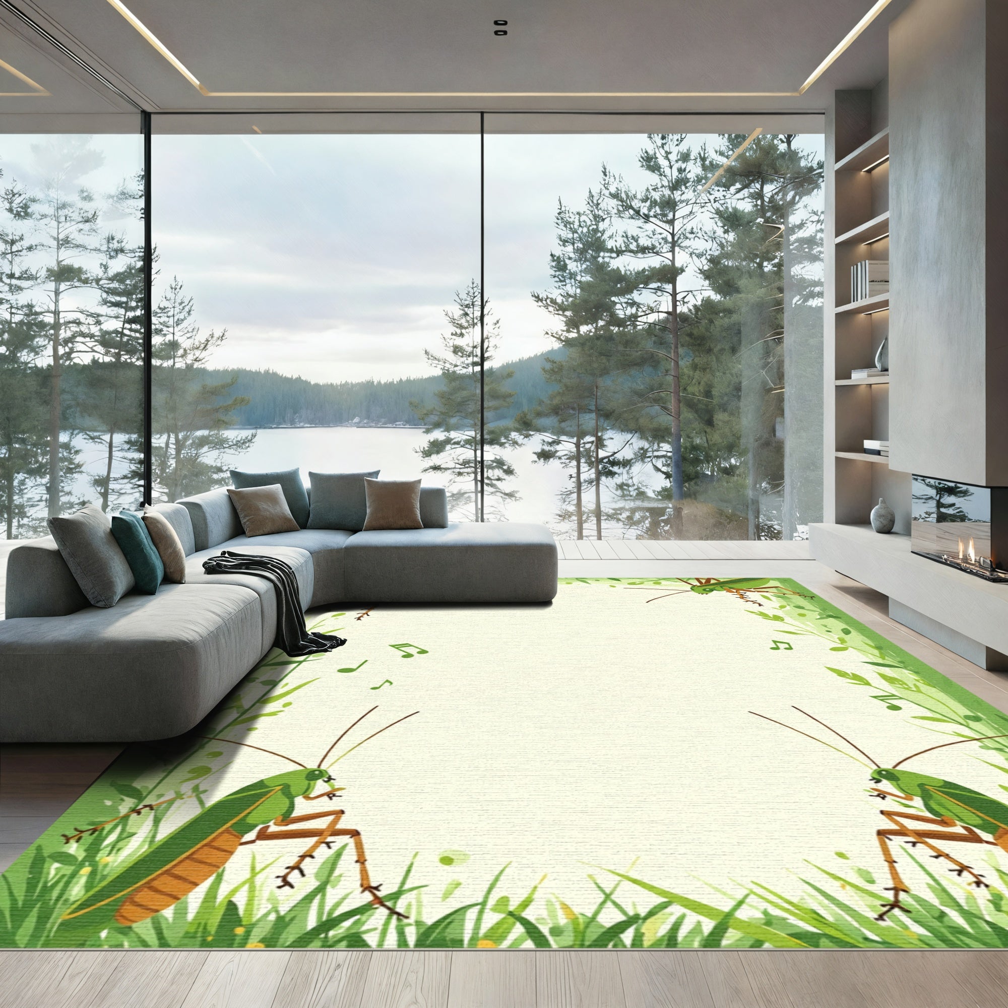 Green Grasshopper Melody Garden Border Rug