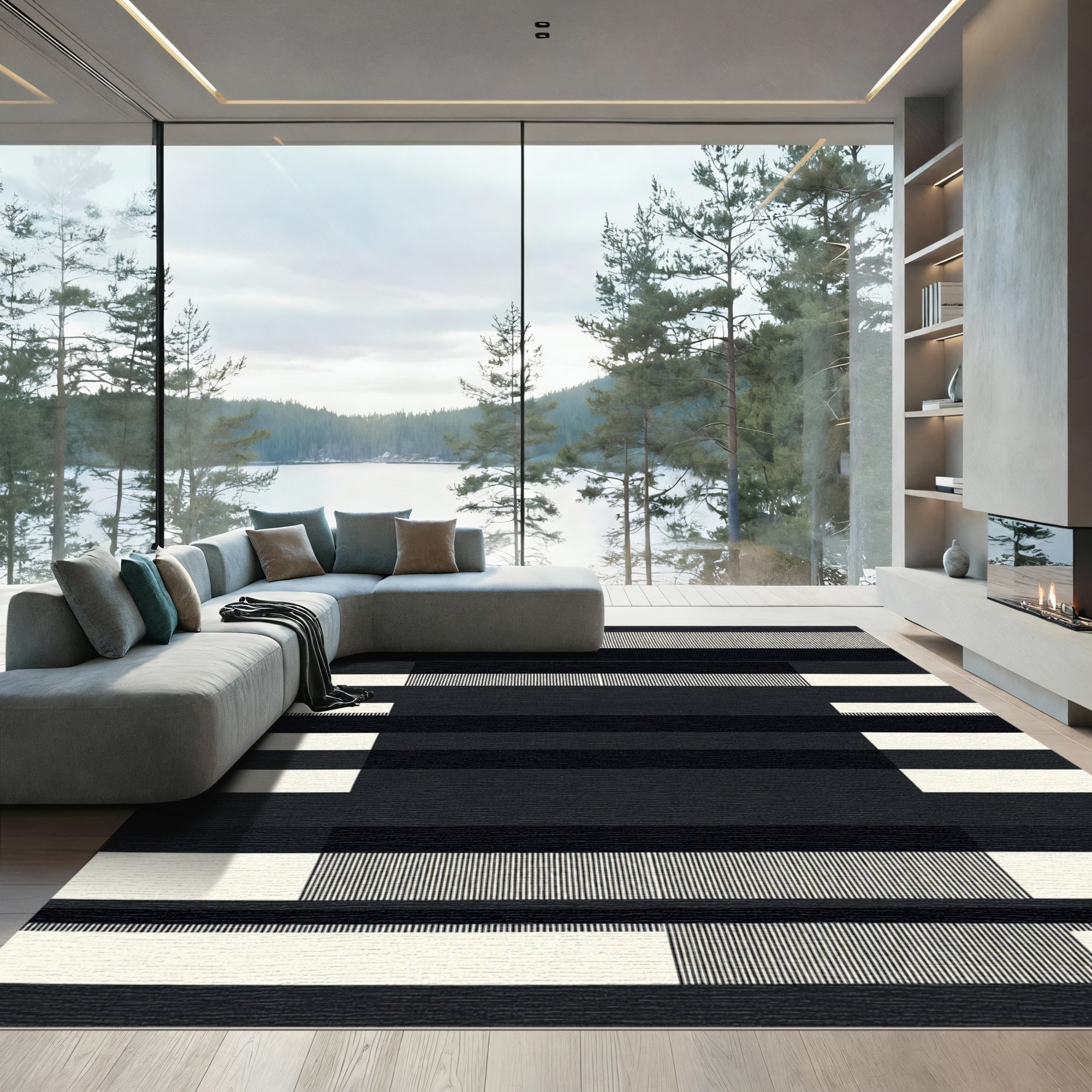 Abstract Monochrome Stripes Geometric Rug