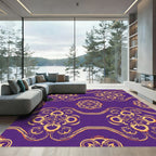 Regal Purple Golden Floral Serpentine Rug
