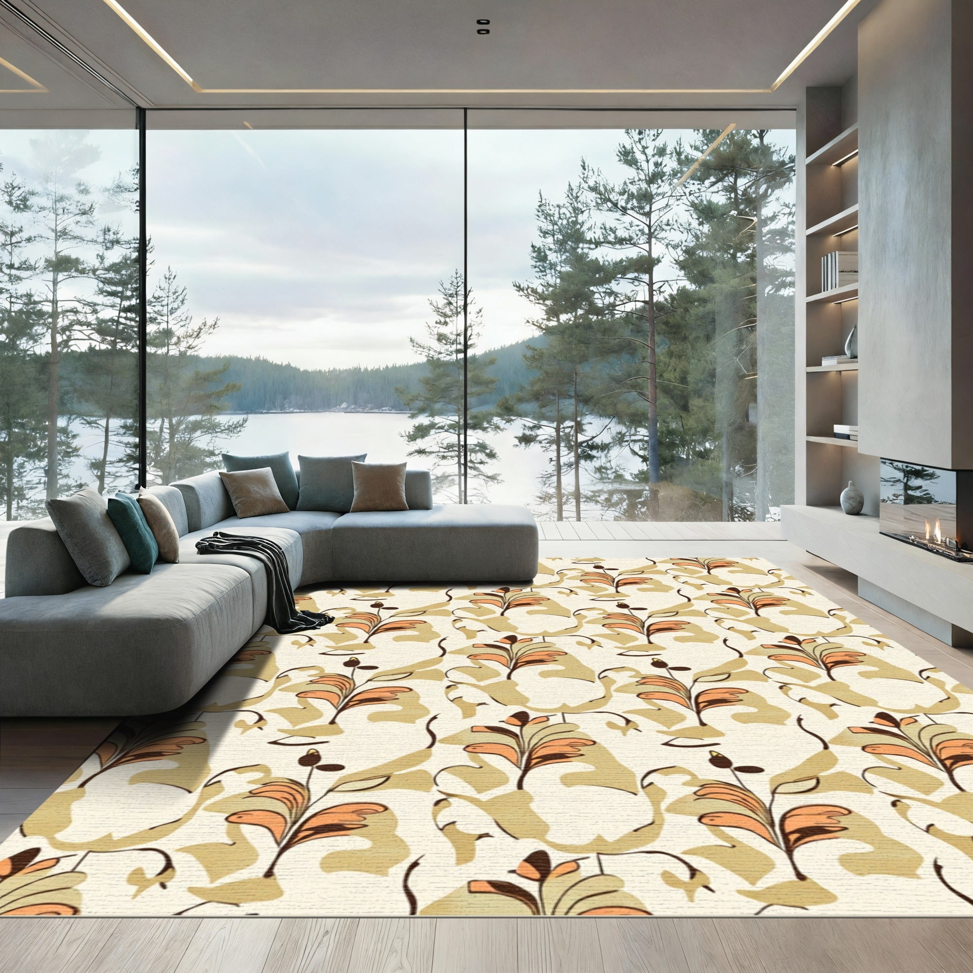 Earthy Tones Floral Branch Arrangement Rug